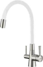 Смеситель для кухни Lemark Comfort LM3075BN-White с гибким изливом, никель, белый, однорычажный